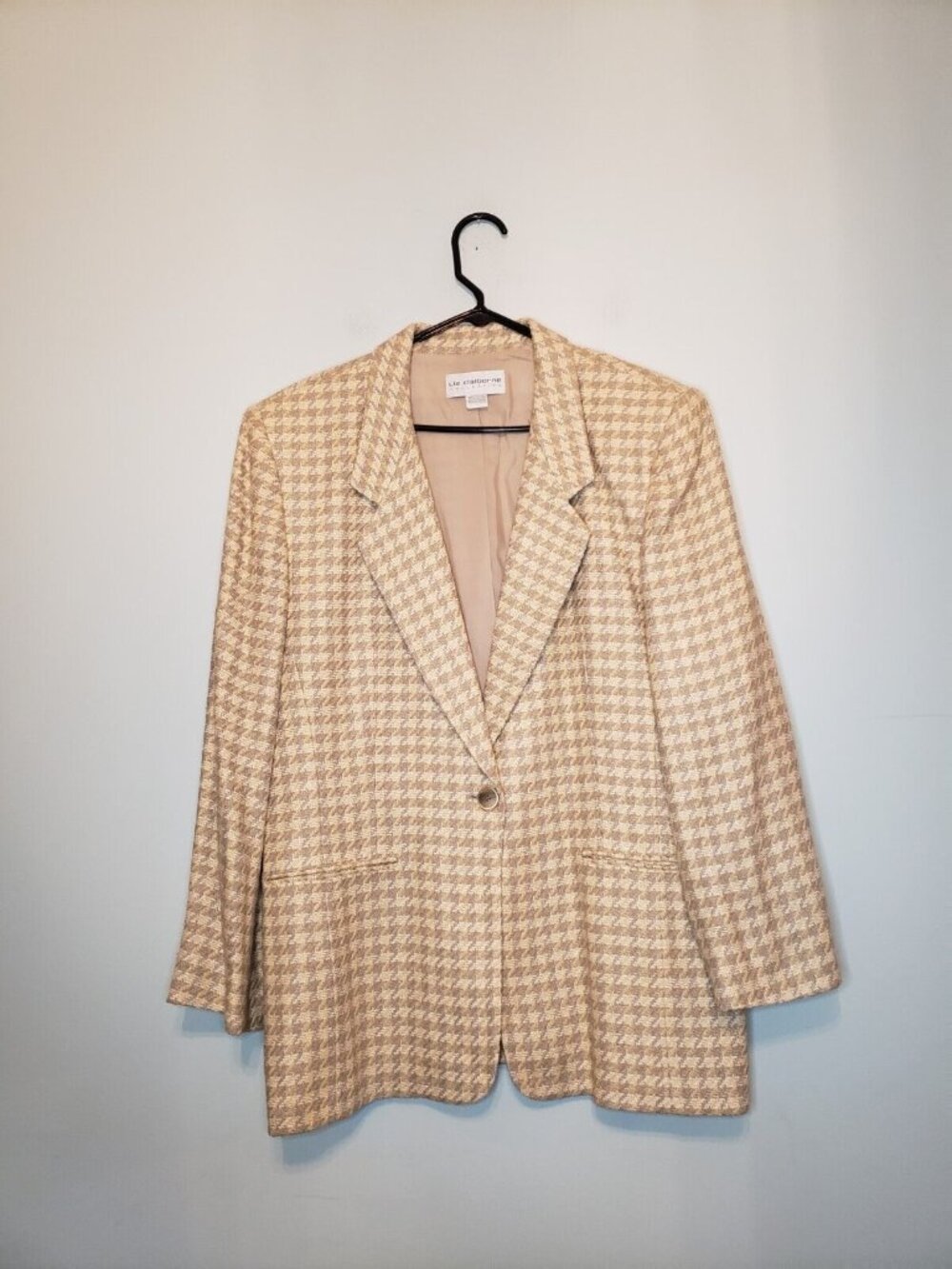 Liz Claiborne Beige and Cream Houndstooth Blazer